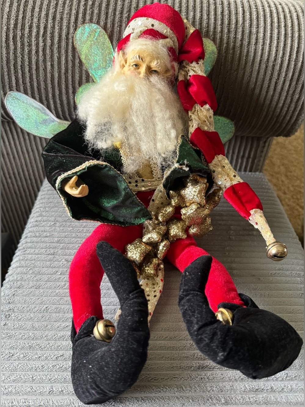Mark Roberts Sitting Santa Elf Iridescent Wings Garland Large Christmas Holiday